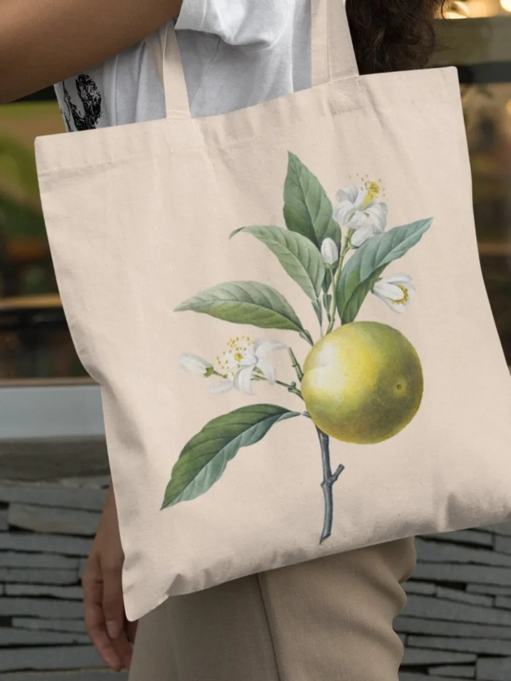 Orange Vintage Floral Print Graphic Canvas Tote Bag